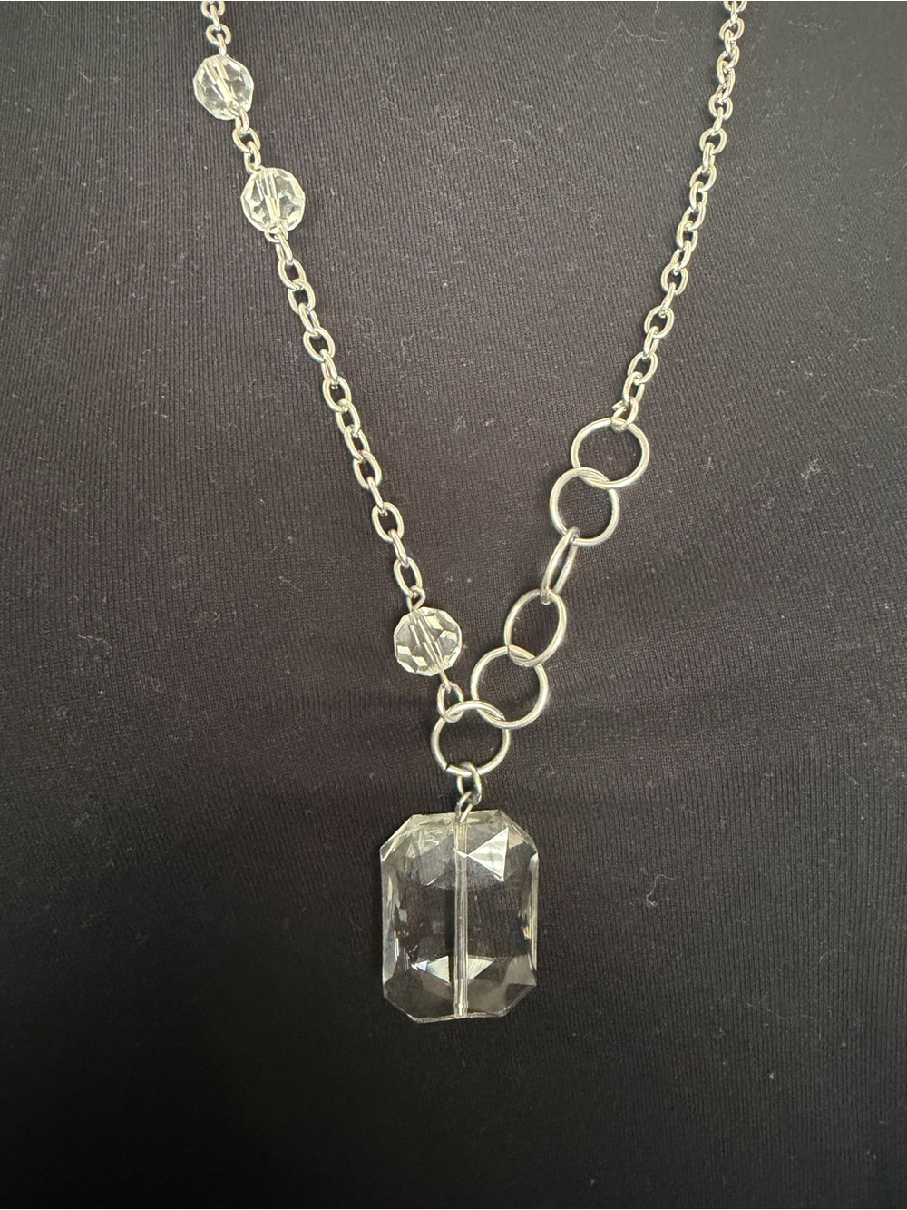 Clear Crystal Pendant Necklace - Silver Chain
